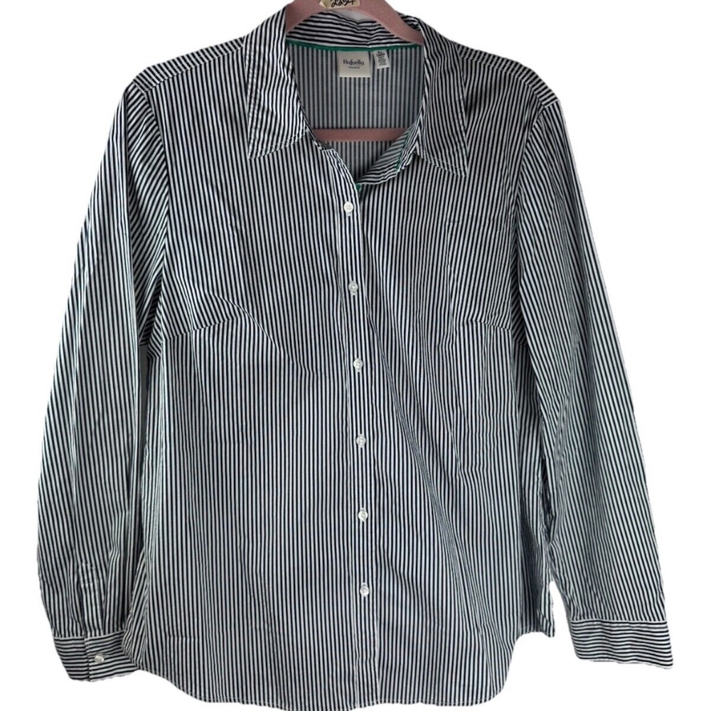 Rafaella Weekend Button Top Black White Stripes Woman XL Long Sleeves Collared